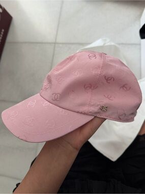 CHANEL Baby Pink Embossed CC Logo Baseball Cap